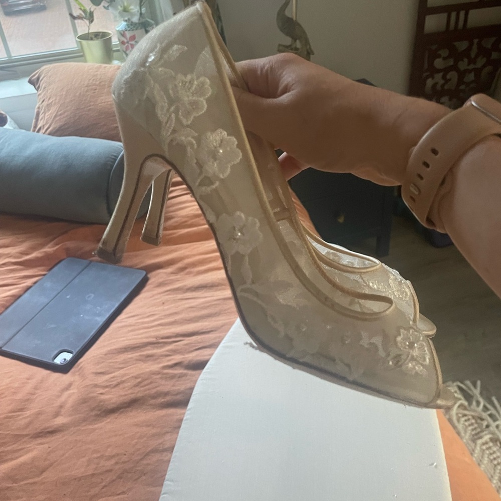 Lace and Pearl Wedding Shoes